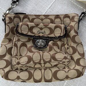 Coach Crossbody - Beige Canvas Penelope Signature C Turn Lock Swingpak Messenger